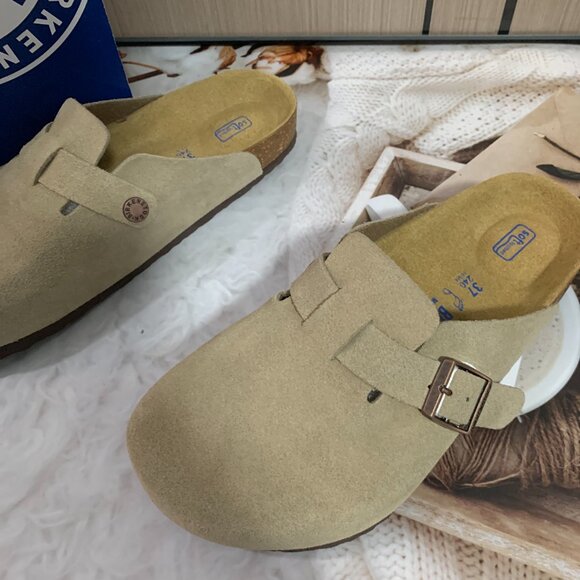 Birkenstock Boston Bs Leather Suede Soft Footbed Taupe Color Narrow - Picture 5 of 5